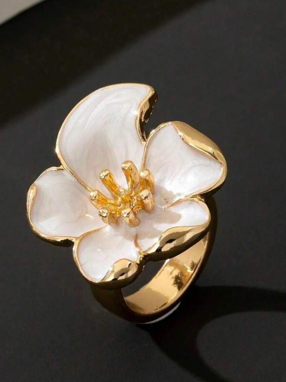 Maison Bloom White Enamel Camellia Ring